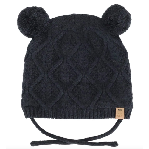 Calikids - Tuque d'hiver doublée en tricot doux avec 2 pompoms - Noir